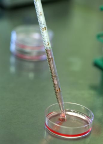 Pipett som suger upp rödväska ut rund burk